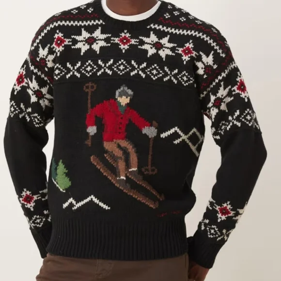 Polo Ralph Lauren Skier Graphic Crew Neck 100% Wool Sweater